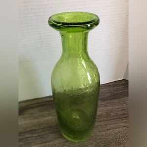 Green Hand Blown Glass Vase with Controlled Bubbles